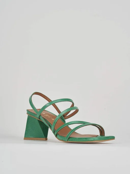 Sandalo tacco 6 cm verde pelle