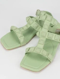 Sandalo tacco 1 cm verde pelle