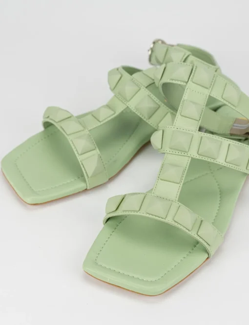 Sandalo tacco 1 cm verde pelle