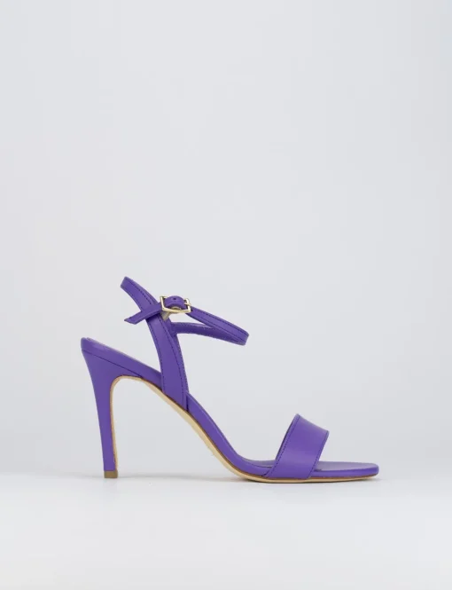 Sandalo tacco 8 cm viola pelle