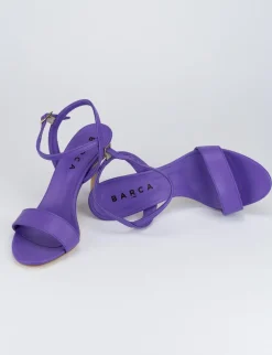 Sandalo tacco 8 cm viola pelle