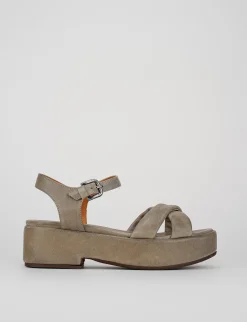Sandalo tacco 1 m beige pelle