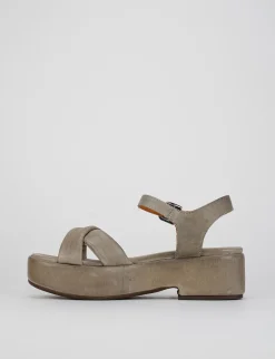 Sandalo tacco 1 m beige pelle