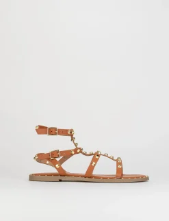Sandalo tacco 1cm marrone pelle