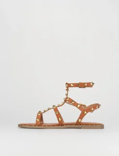 Sandalo tacco 1cm marrone pelle
