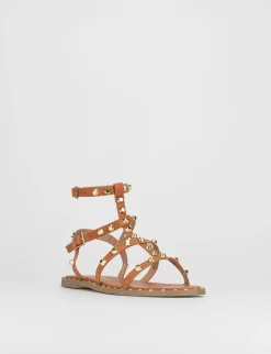 Sandalo tacco 1cm marrone pelle