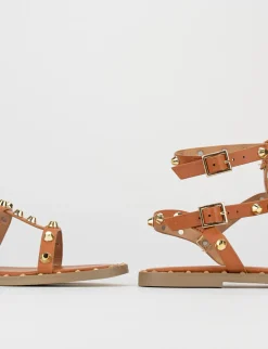 Sandalo tacco 1cm marrone pelle