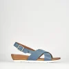 Sandalo zeppa 3 cm azzurro pelle