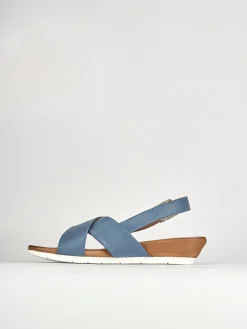 Sandalo zeppa 3 cm azzurro pelle