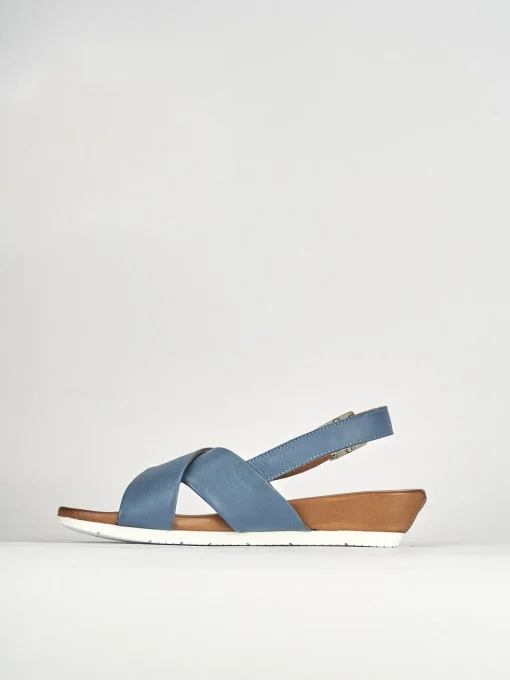 Sandalo zeppa 3 cm azzurro pelle