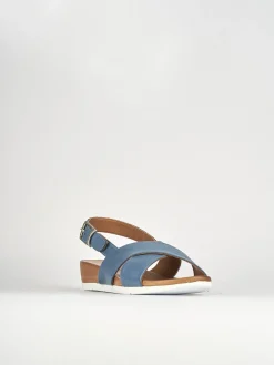 Sandalo zeppa 3 cm azzurro pelle