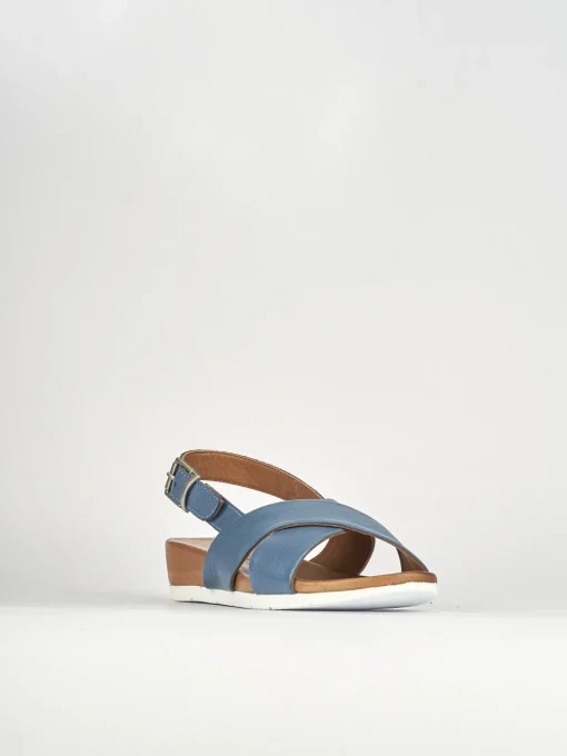 Sandalo zeppa 3 cm azzurro pelle