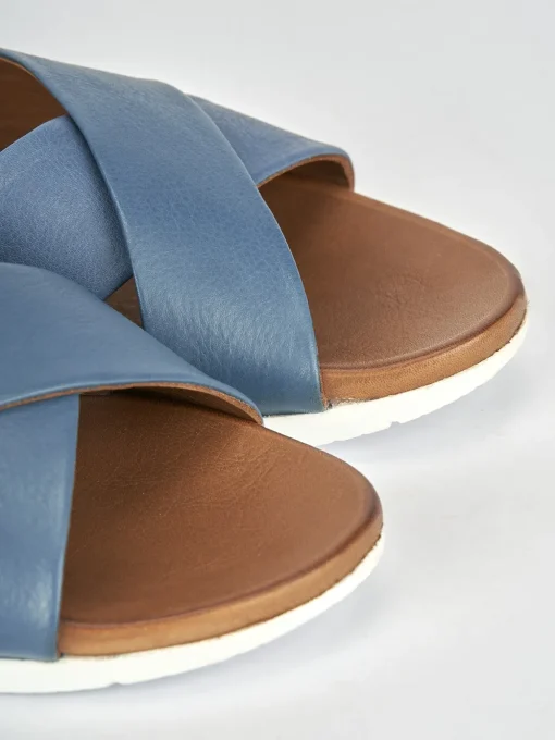 Sandalo zeppa 3 cm azzurro pelle