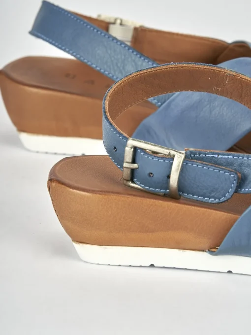 Sandalo zeppa 3 cm azzurro pelle