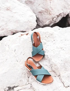 Sandalo zeppa 3 cm azzurro pelle