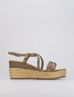 Sandalo zeppa 7 cm beige camoscio