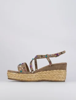 Sandalo zeppa 7 cm beige camoscio