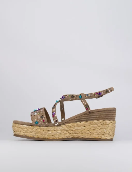 Sandalo zeppa 7 cm beige camoscio