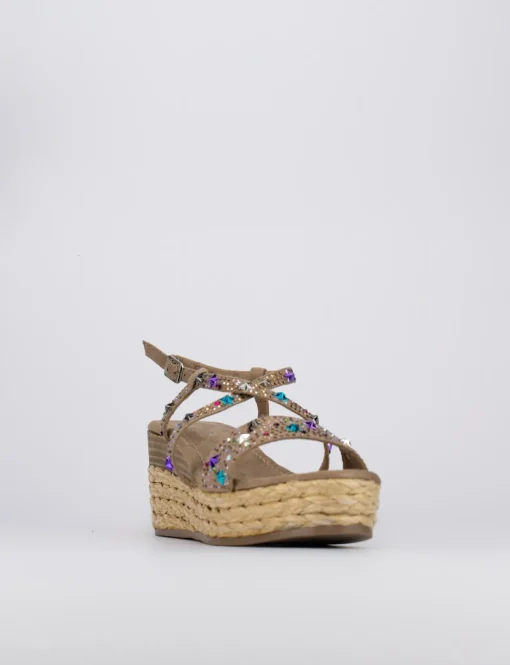 Sandalo zeppa 7 cm beige camoscio