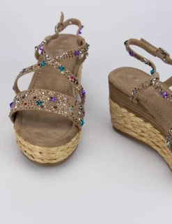Sandalo zeppa 7 cm beige camoscio