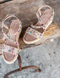 Sandalo zeppa 7 cm beige camoscio