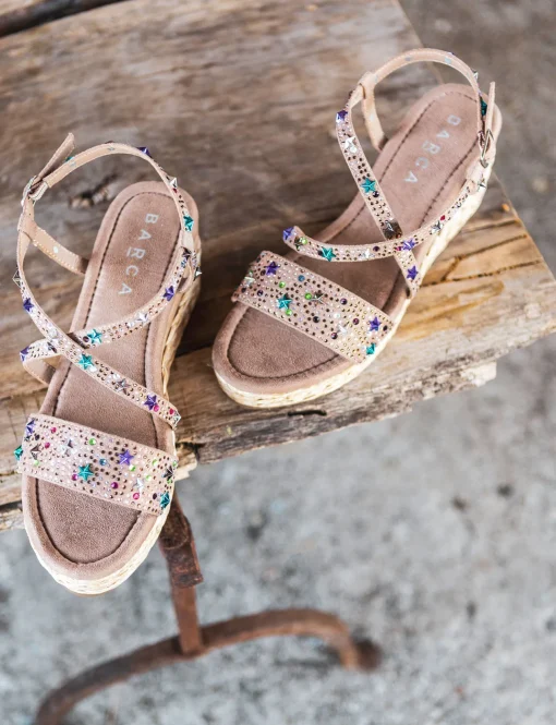 Sandalo zeppa 7 cm beige camoscio