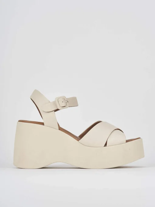 Sandalo zeppa 8 cm bianco pelle