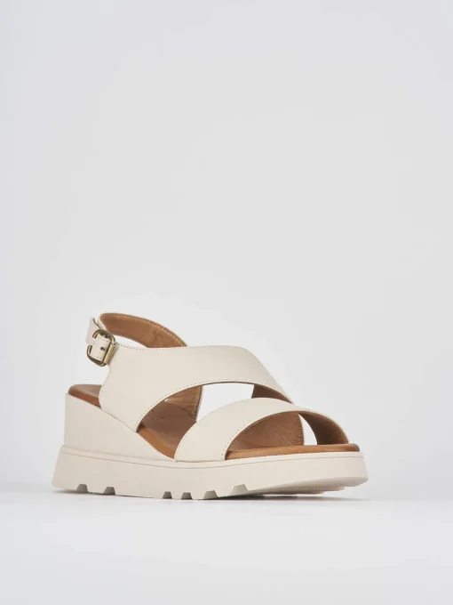 Sandalo zeppa 6 cm bianco pelle