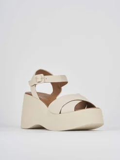 Sandalo zeppa 8 cm bianco pelle