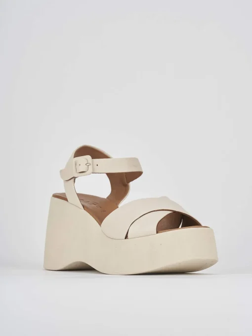 Sandalo zeppa 8 cm bianco pelle
