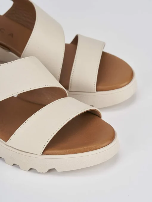 Sandalo zeppa 6 cm bianco pelle