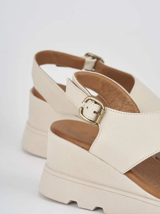 Sandalo zeppa 6 cm bianco pelle