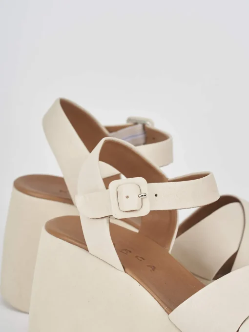 Sandalo zeppa 8 cm bianco pelle