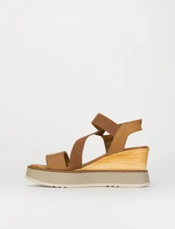 Sandalo zeppa 3 cm marrone pelle