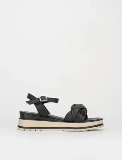 Sandalo zeppa 1 cm nero pelle