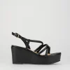 Sandalo zeppa 4 cm nero pelle