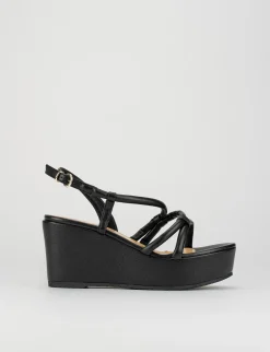 Sandalo zeppa 4 cm nero pelle