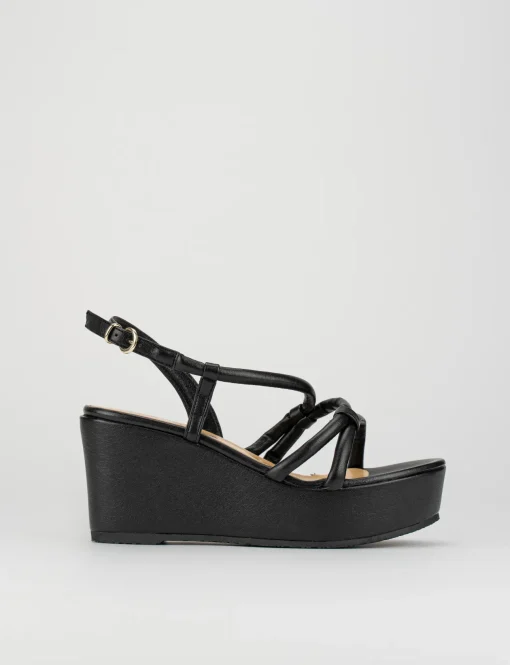 Sandalo zeppa 4 cm nero pelle
