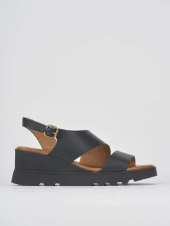 Sandalo zeppa 6 cm nero pelle
