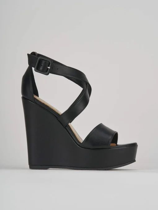 Sandalo zeppa 13 cm nero pelle