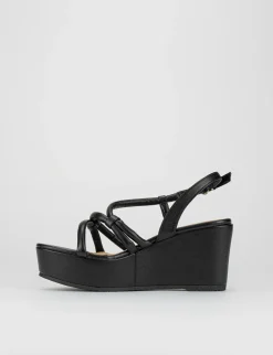 Sandalo zeppa 4 cm nero pelle