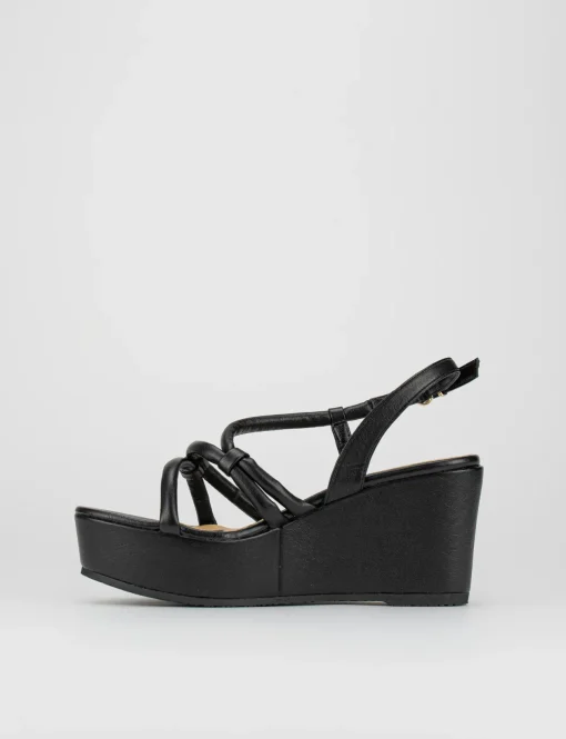Sandalo zeppa 4 cm nero pelle
