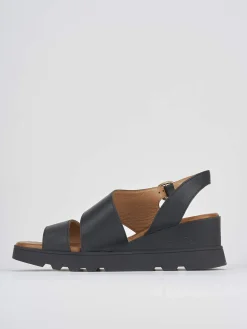 Sandalo zeppa 6 cm nero pelle