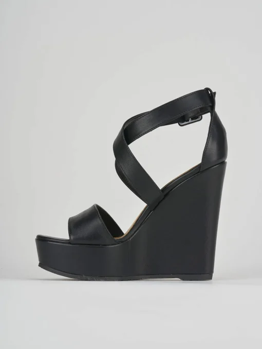 Sandalo zeppa 13 cm nero pelle