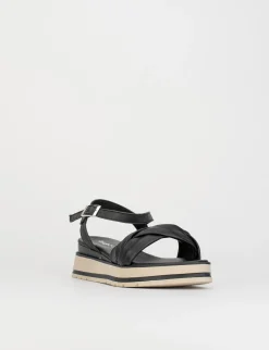 Sandalo zeppa 1 cm nero pelle