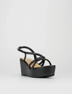 Sandalo zeppa 4 cm nero pelle