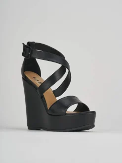 Sandalo zeppa 13 cm nero pelle