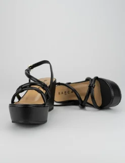 Sandalo zeppa 4 cm nero pelle