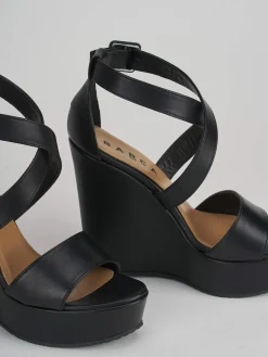 Sandalo zeppa 13 cm nero pelle