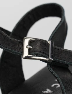 Sandalo zeppa 1 cm nero pelle